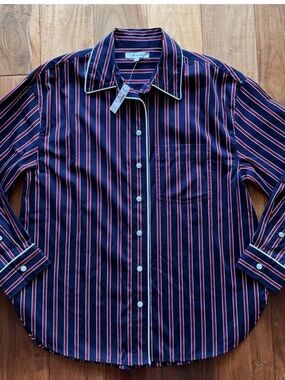 Madewell Navy Striped Long-Sleeve Shirt with Red & White Stripes